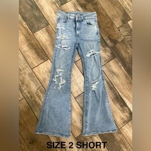 American Eagle Outfitters Light Blue Distressed Flare Jeans